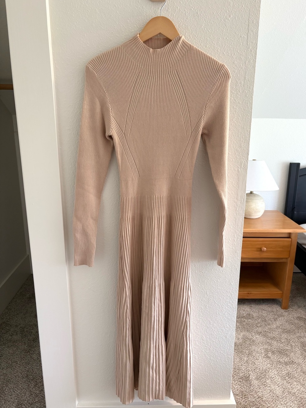 Flying Tomato Taupe Ribbed Mock-Neck Maxi Dress